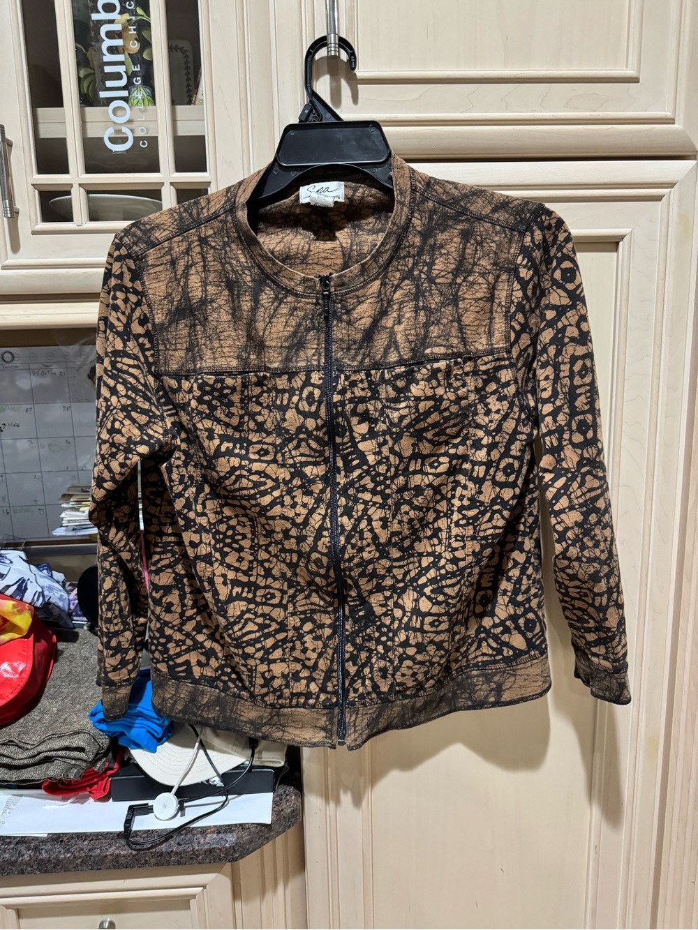 Chico's Brown and Black Abstract-Print Bomber Jacket